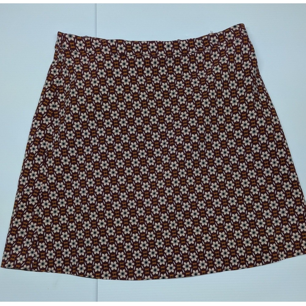 Margaret M Womens Burgundy Geometric Floral A-Line Skirt Sz M Made in Canada